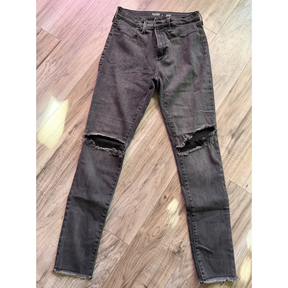 Old Navy Ballerina‎ Jeggings Girls 18 Black Distressed Knee Raw Hem 360 Stretch